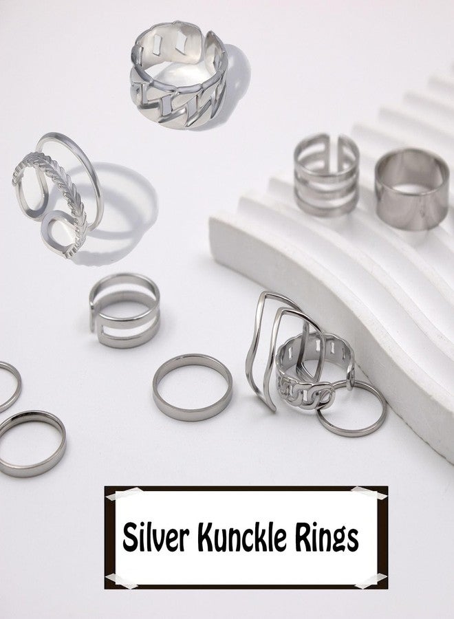 PINCHUAN 15/17 PCS Silver Knuckle Rings for Women Stainless Steel Rings Set Silver Stackable Rings Midi Ring Knuckle Rings Adjustable Knuckle Stackable Rings Midi Ring Set Silver Rings for Women Set, - Image 5